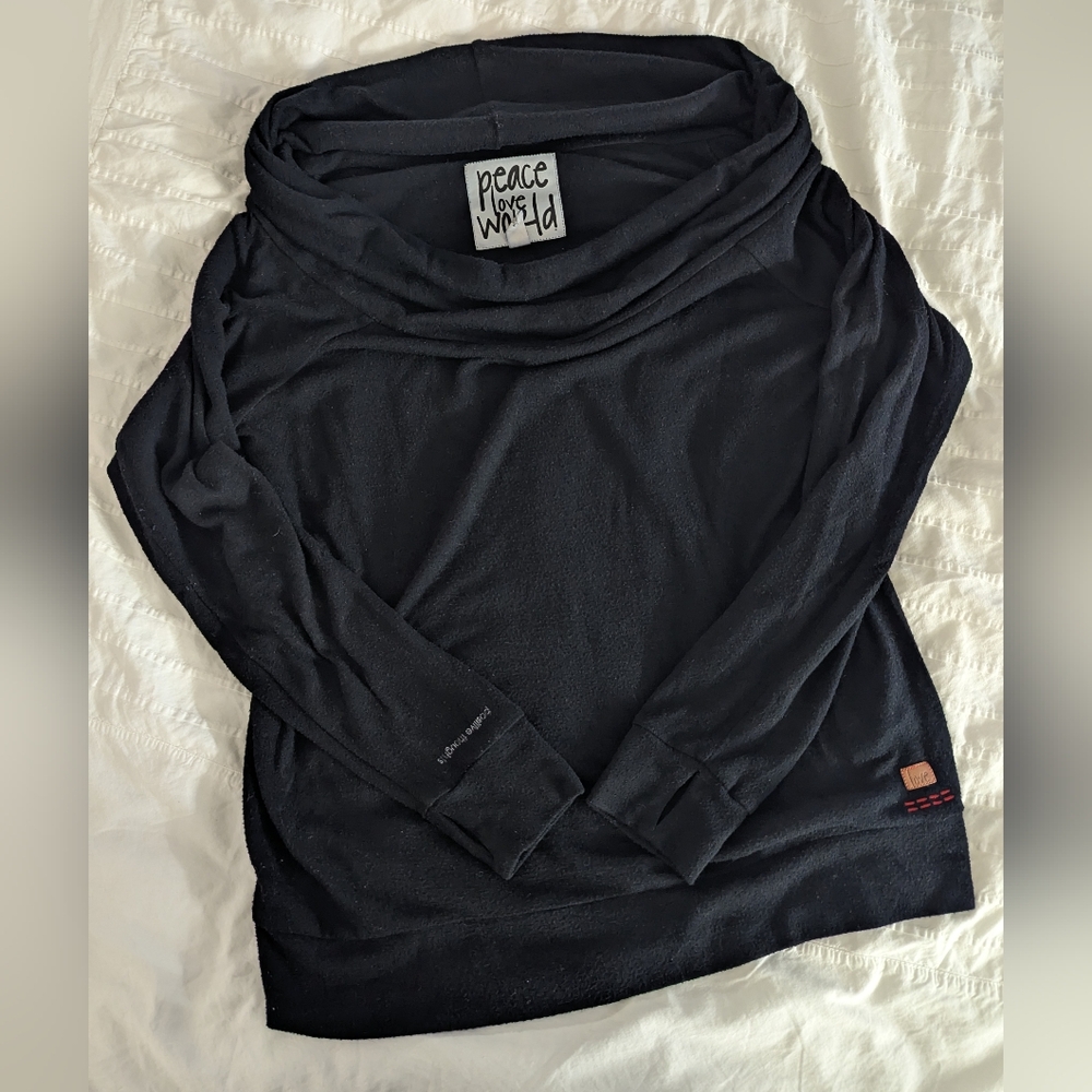 Peace Love World - Black Cowl Neck Fine Knit Sweater w/ Thumbholes